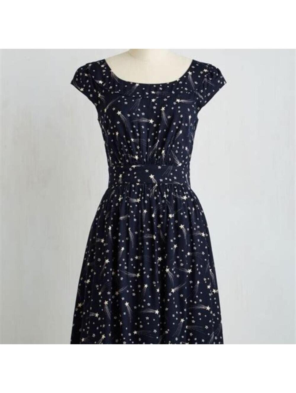 Emily and Fin Navy Shooting Star Print Fit & Flare Dress - XL